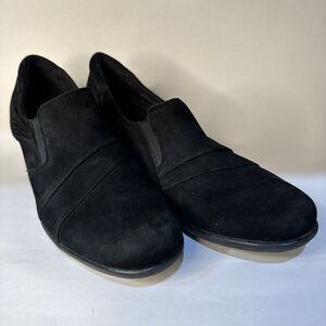 Clarks Bendables Black Suede Slip On Block Heel Shoes‎ Women's 9 1/2